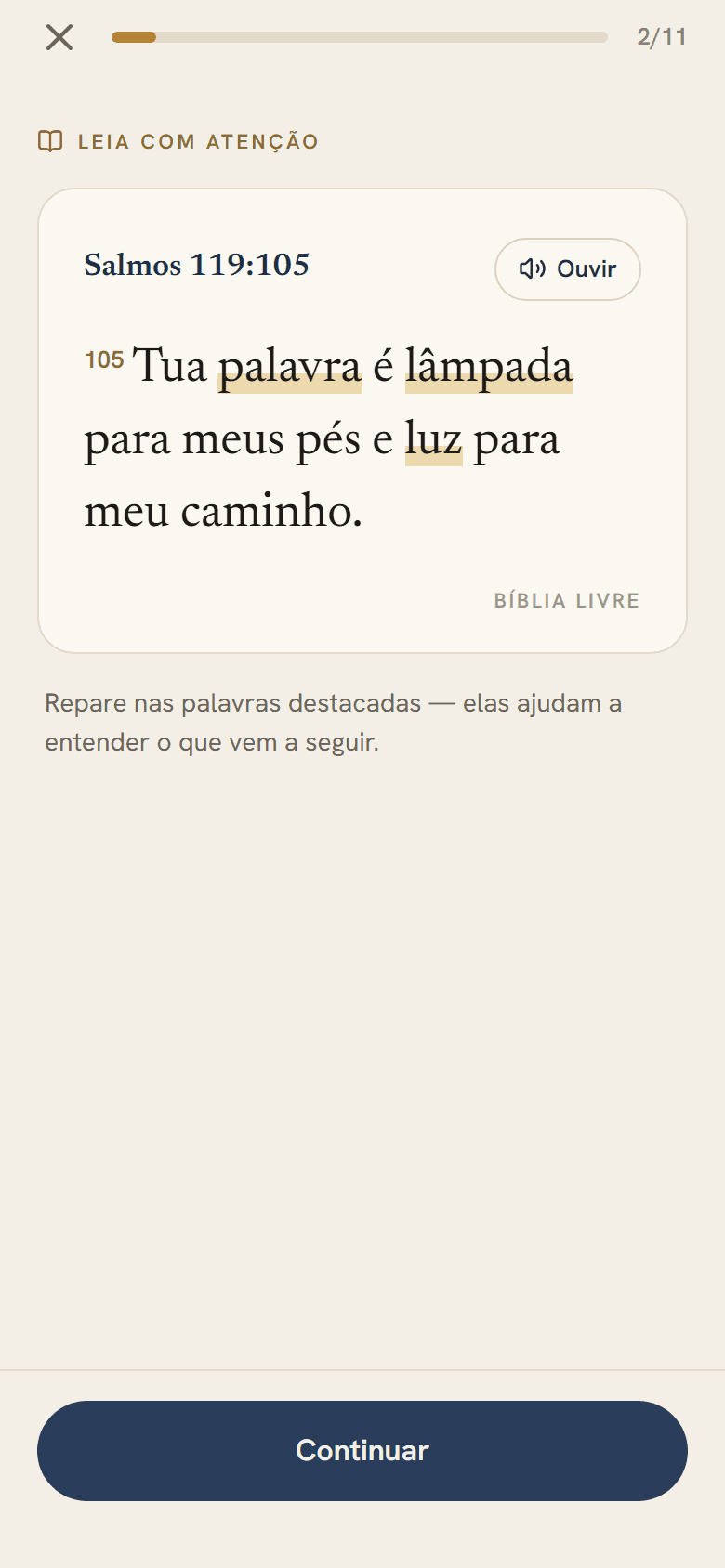 Tela de leitura de um versículo