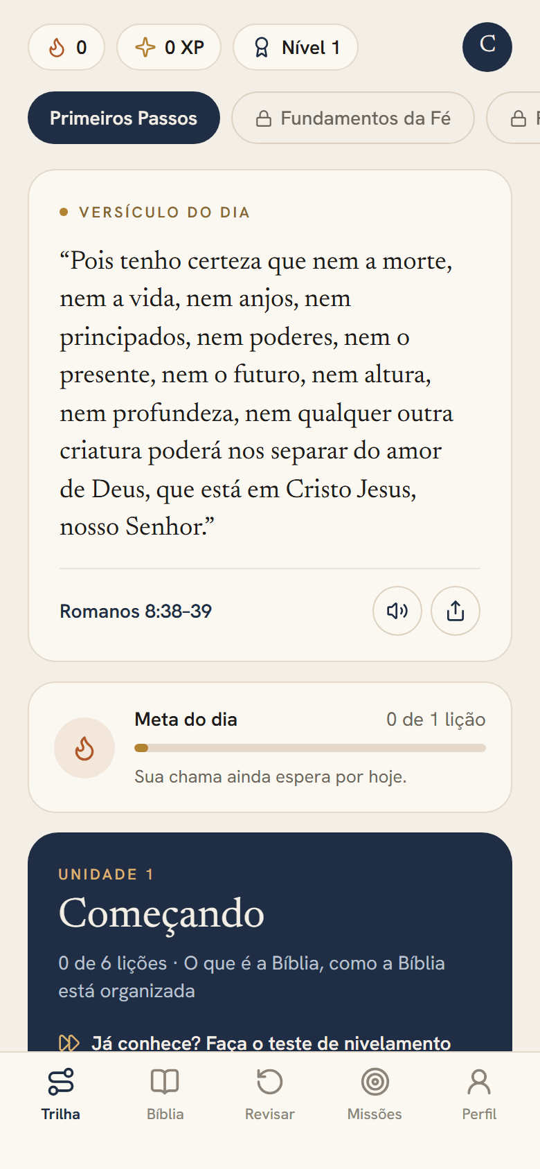 Topo da trilha com versículo do dia